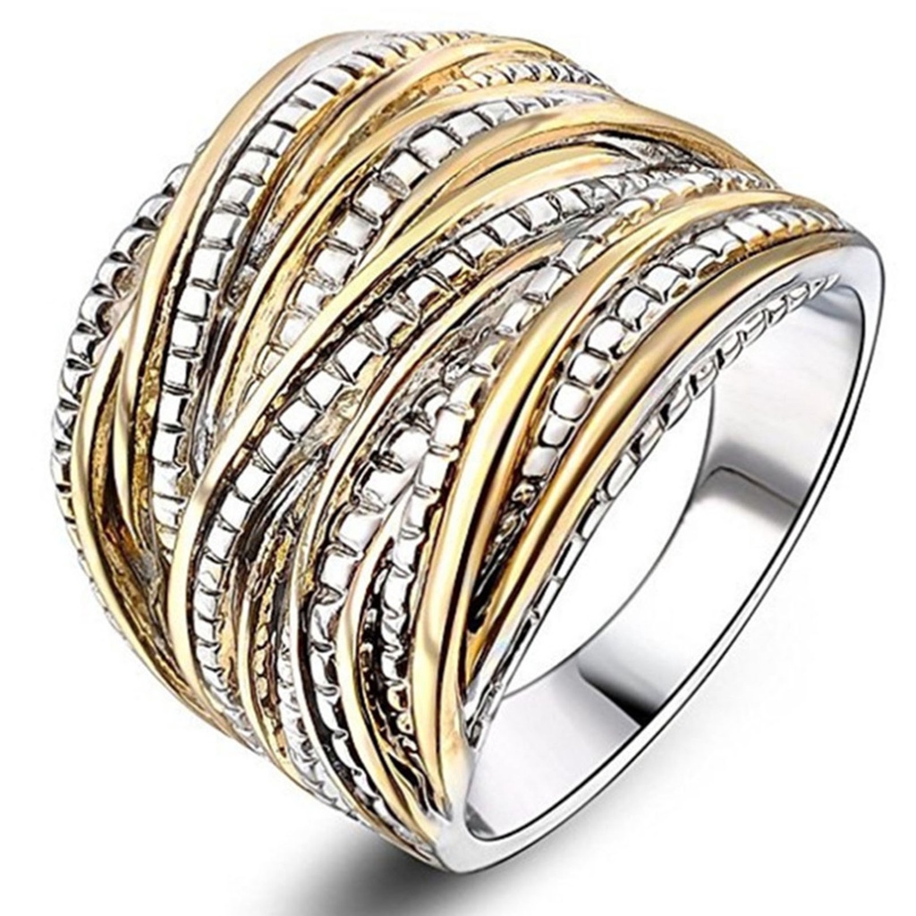 Hu Hu Hu Hu Hu Alat Bantu Pasang Kacamata♡ Cincin Pernikahan Multi Layer Warna Gold Hias Kristal Gaya Mewah Untuk Wanita