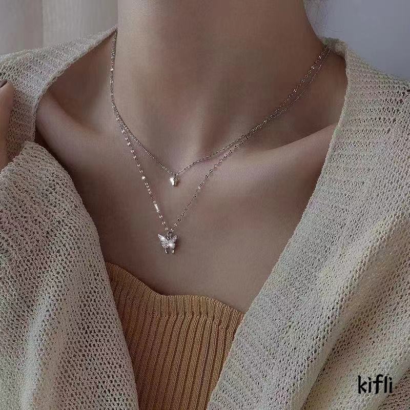 Korea Fashion,Multilayer Kalung Logam,Kupu-kupu Liontin,Kalung Logam Wanita Perhiasan,Aksesoris