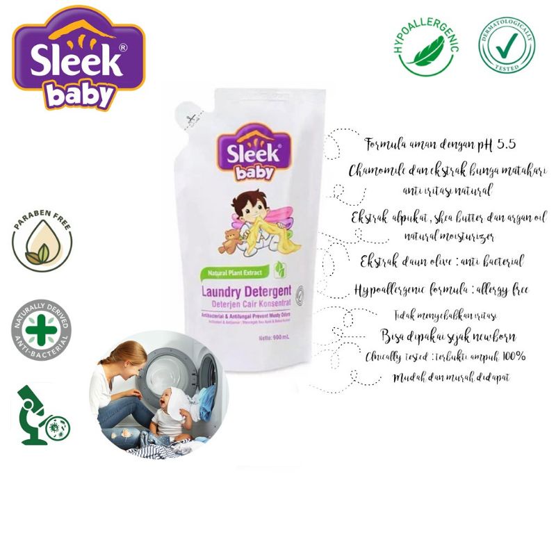 Sleek Baby Laundry Detergent Refill 450ml / Sabun Cuci Baju Bayi / Detergen Bayi Sleek