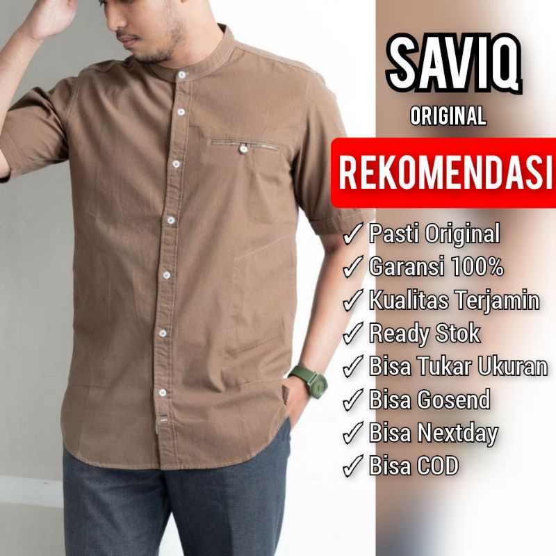 SAVIQ kemko lengan pendek baju muslim polos pria kemeja koko Mocca kode KQS4006