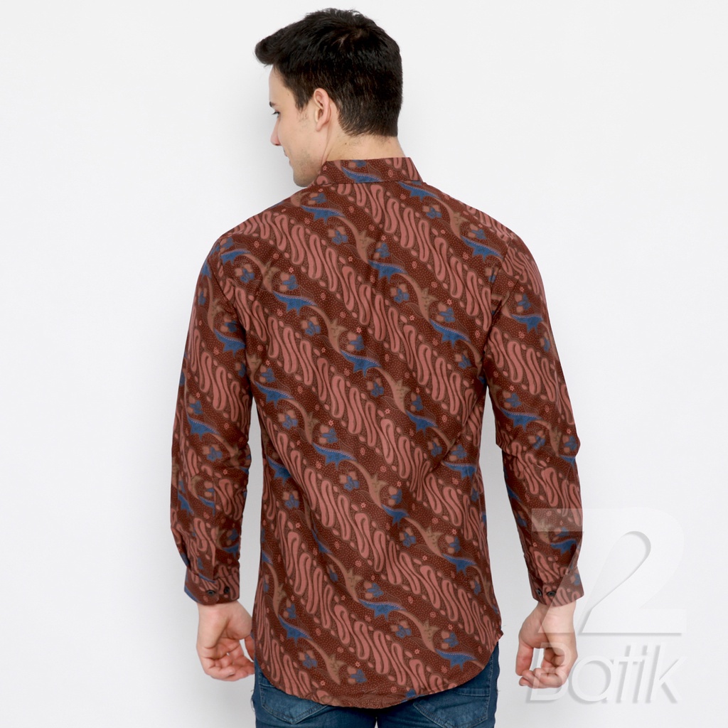 KEMEJA BATIK PRIA Slimfit Slim Fit Lengan Panjang Premium Warna Coklat Cokelat Biru 728888 Cap 72 - Baju Kemeja Atasan Pakaian Setelan Batik Pria Cowok Laki Laki Remaja Keluarga Kantor Lengan Panjang Modern Slimfit Slim Fit Premium Kekinian