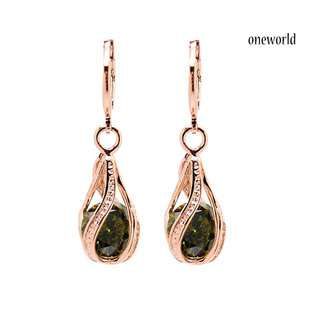 OW@ Women Fashion Cubic Zirconia Water Drop Dangle Leaverback Earrings Jewelry Gift