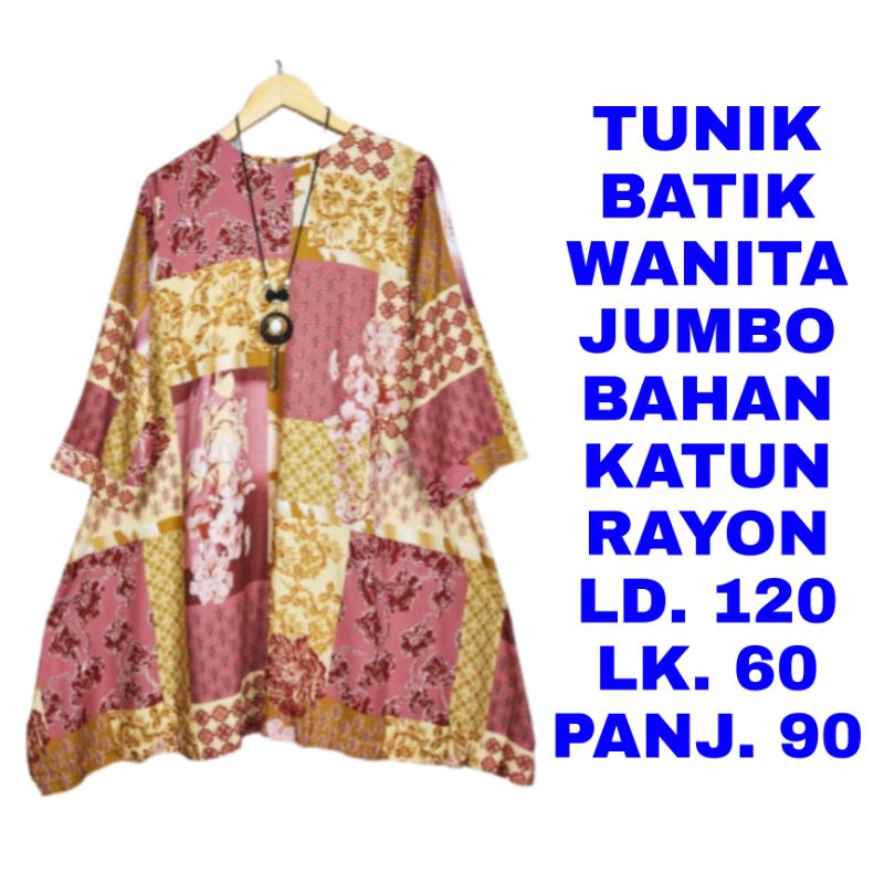 WK TUNIK BATIK WANITA JUMBO LD 120 BAJU ATASAN BLOUSE KERJA CASUAL MUSLIM