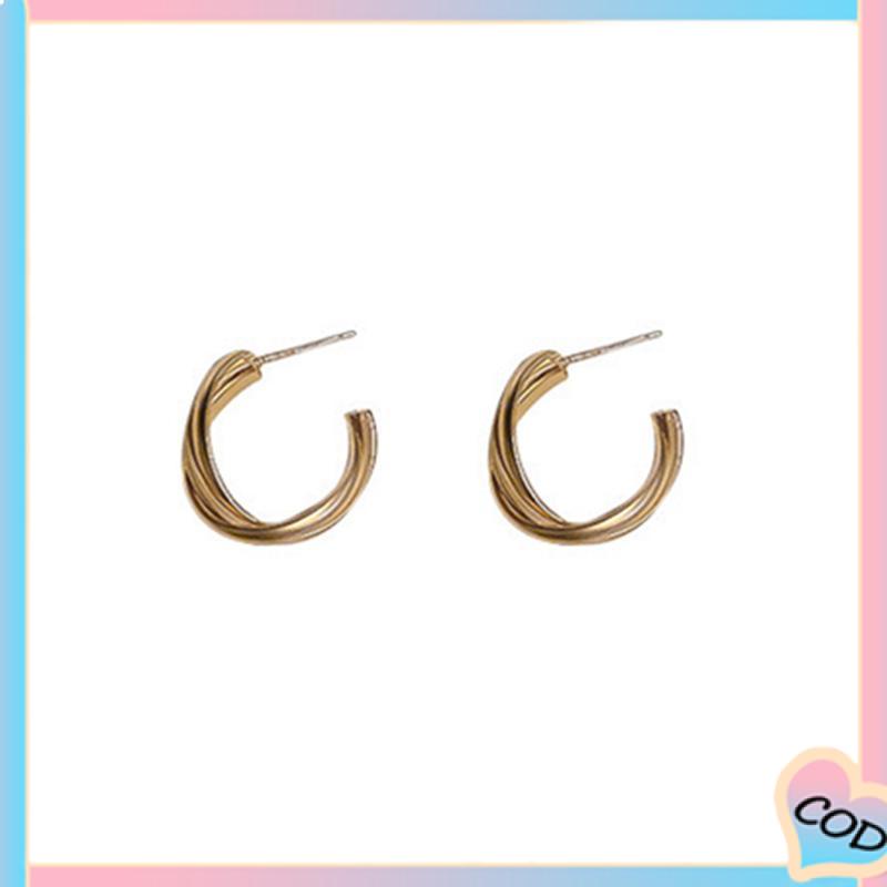 COD❤️Geometric Twist Simple Metal Kepribadian Wanita Niche Temperamen Anting-A.one