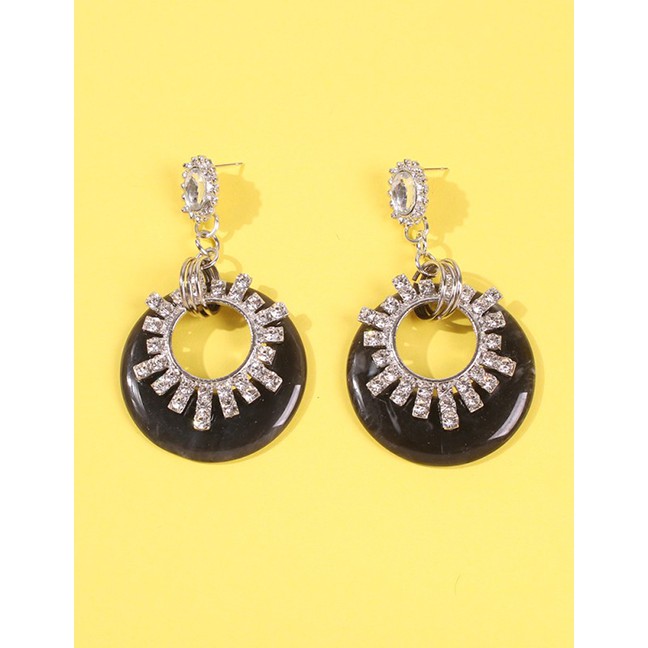 LRC Anting Tusuk Fashion  Acrylic Round Earrings With Diamonds D70245