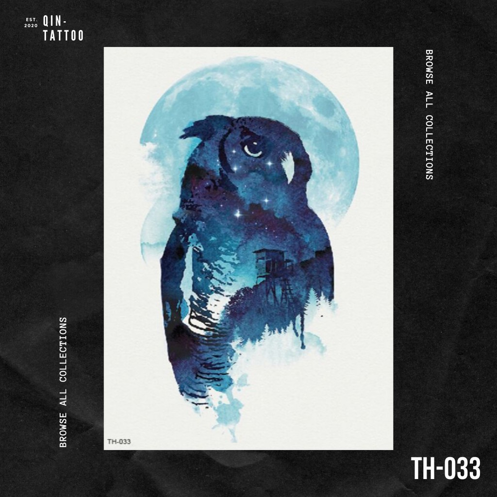 Temporary Tattoo / Tato Temporer Owl & Moon 21x15 cm TH-033