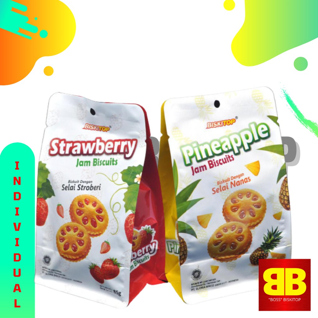 

BB - BISKITOP JAM BISCUITS 85g Biskuit Kue Kering Anak Dewasa Enak Biscuit Rasa nanas Strawberry