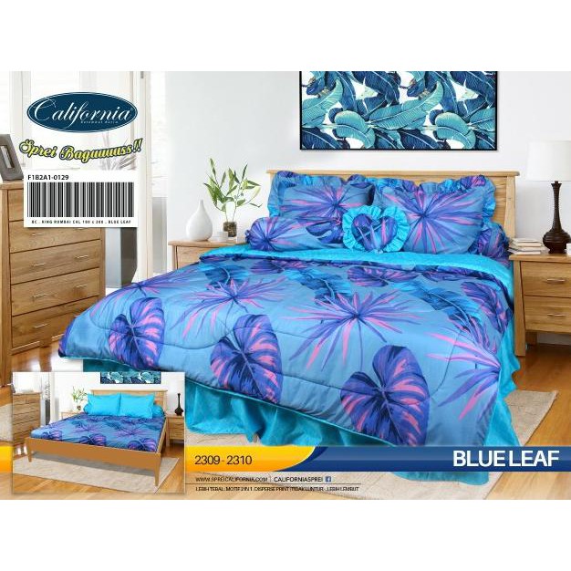 Hot Sale Sprei California Blue Leaf Single 120 No.3 Seprai Biru Daun Teratai ><