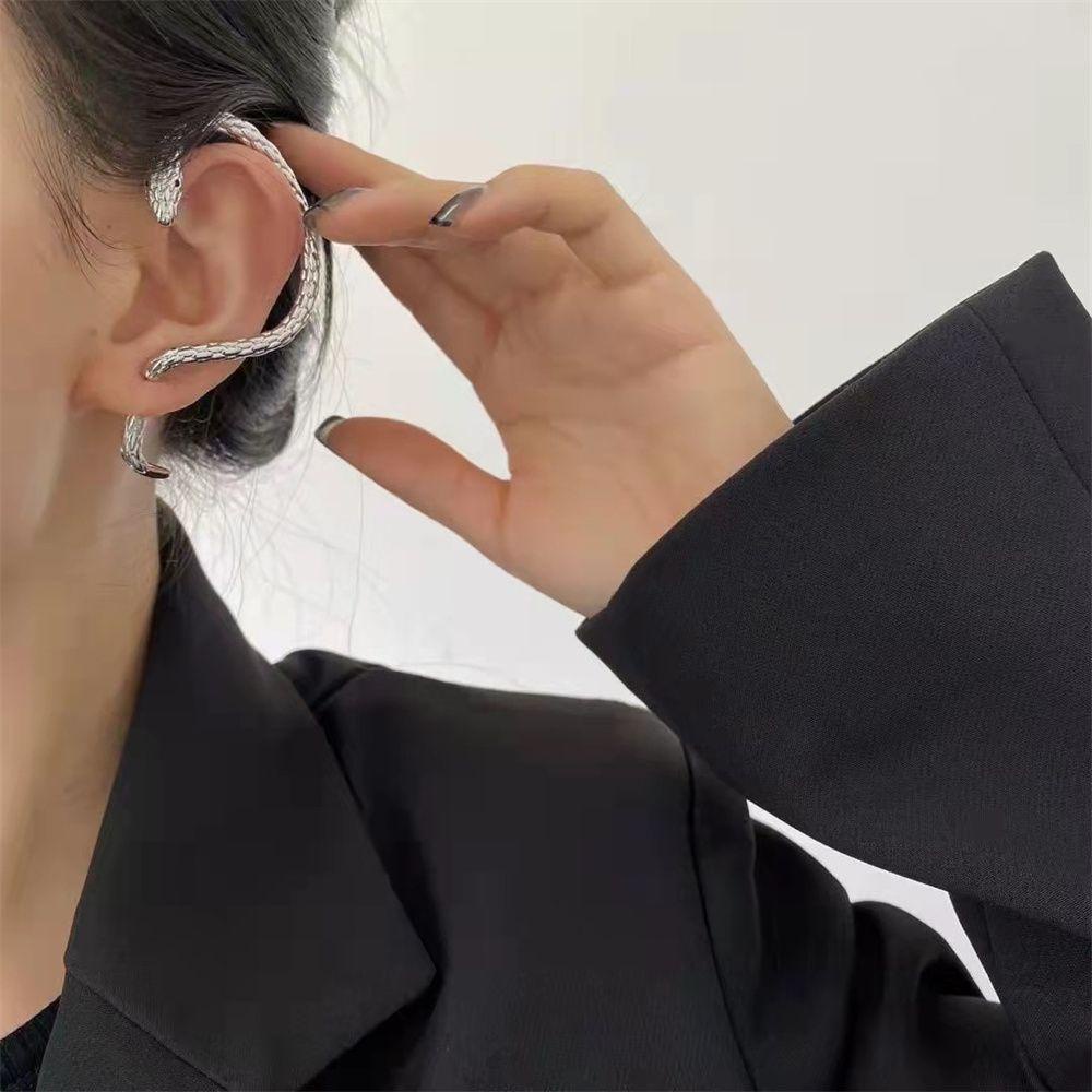 TOP Punk Anting Wanita Pria Berliku Bending Eardrop Ular Styling Telinga Klip