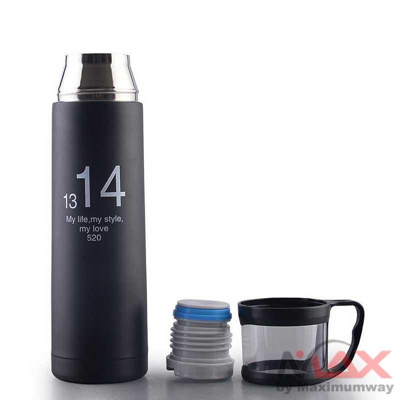 Botol Thermos termos One Two Cups Botol Minum Thermos with Cup Head 500ml - SUS304 Warna Hitam