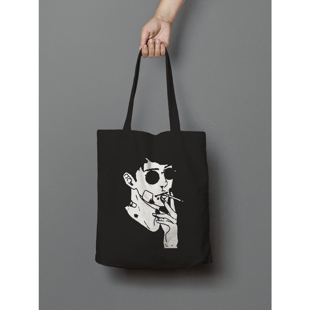 TOTEBAG Terbaru KANVAS Pria Dan Wanita TAS TOTE BAG Bisa Dipakai Sekolah - Smoking Guy Dan Shut up