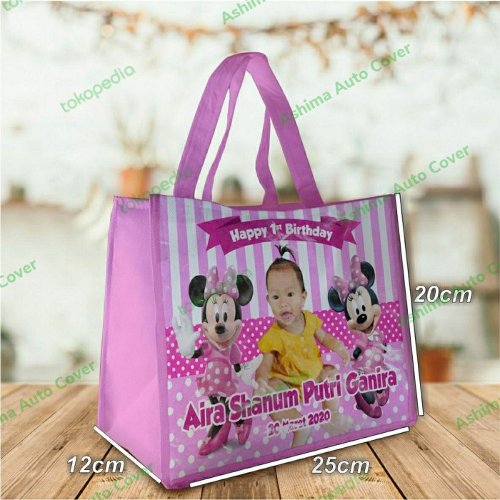 

tas goodie bag custom foto+nama ultah anak, size 25*12*20