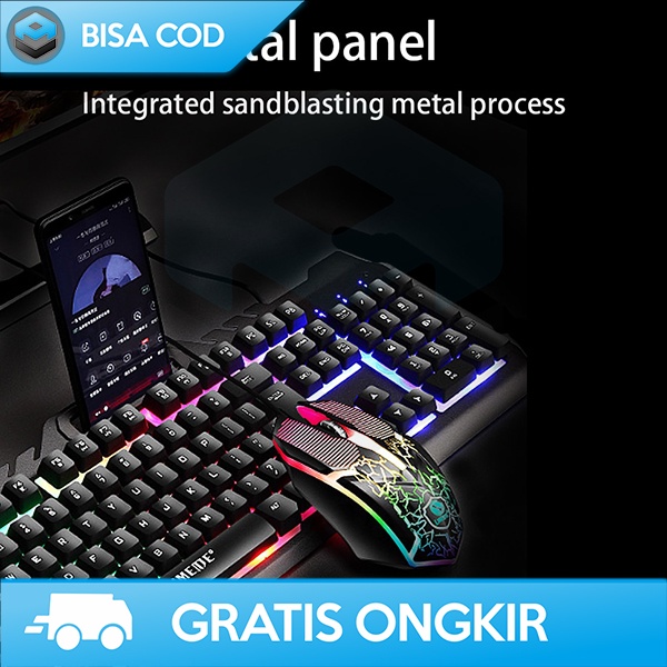 PAKET KEYBOARD MOUSE GAMING RETRO SMARTPHONE HOLDER LED RGB COMBO T21