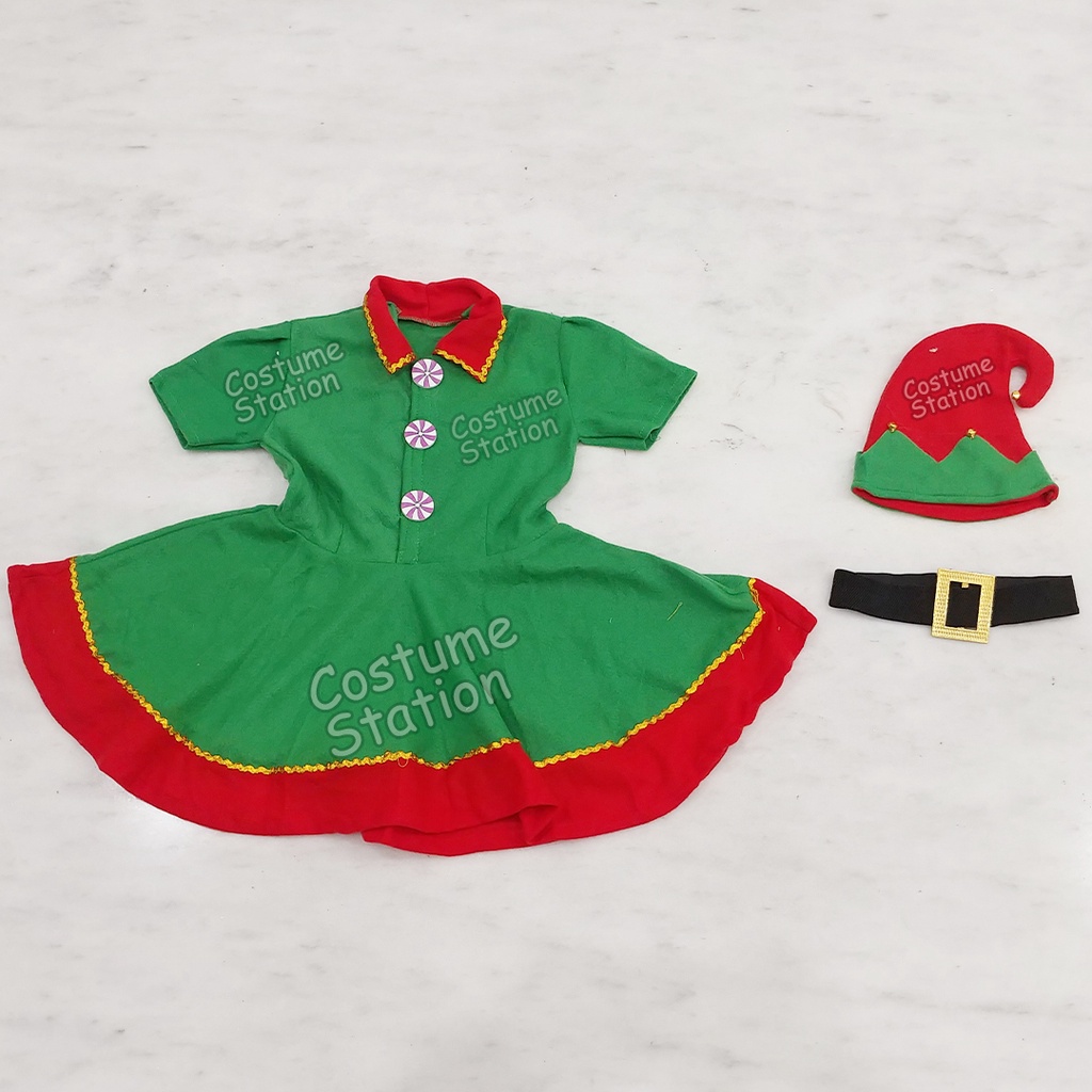 Kostum Green Santa Elf / Costume Peri Kurcaci Hijau Santa Natal Christmas anak cewe