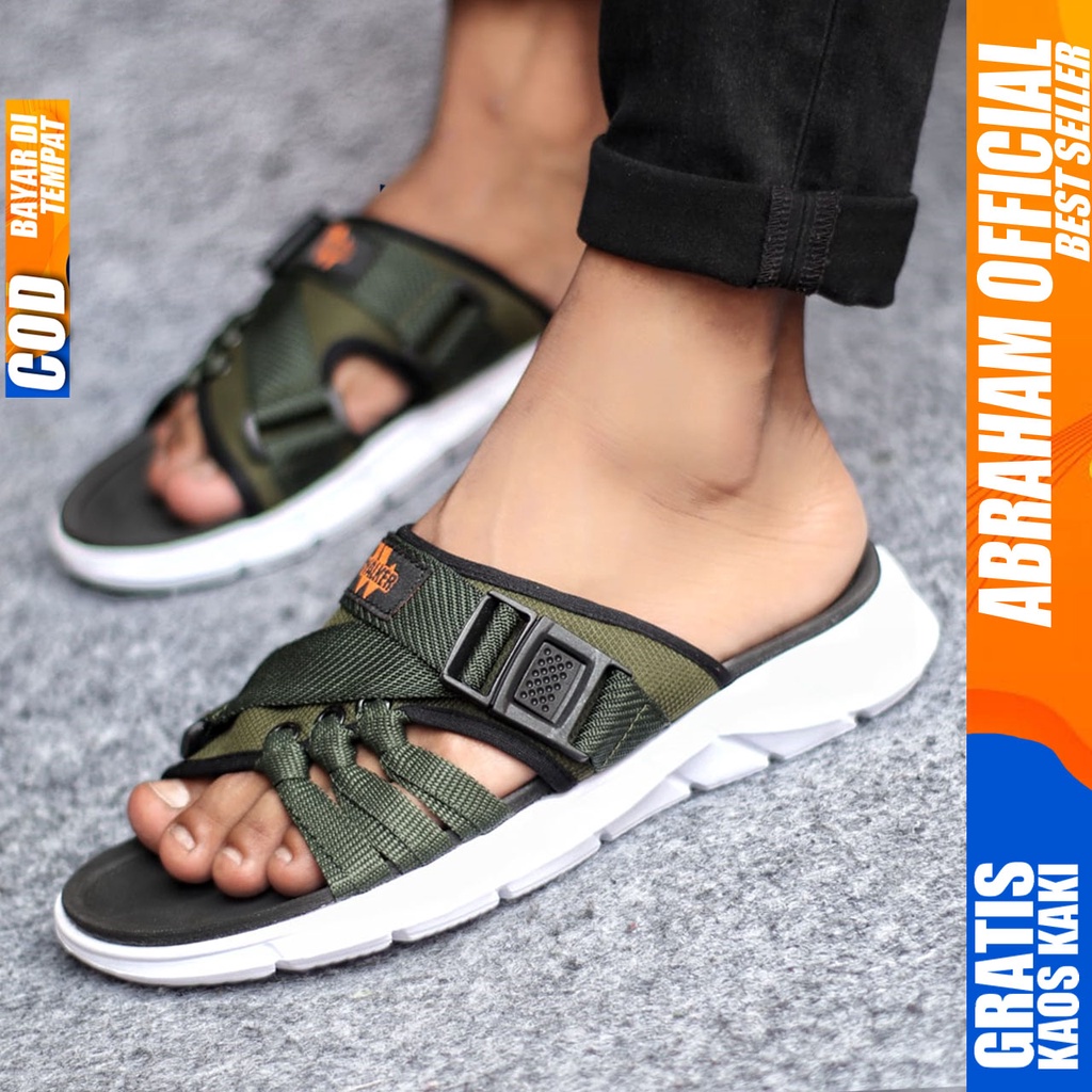 ABRHAM SHOKA Sendal Slop Pria Sandal Slide Distro Terbaru Hitam