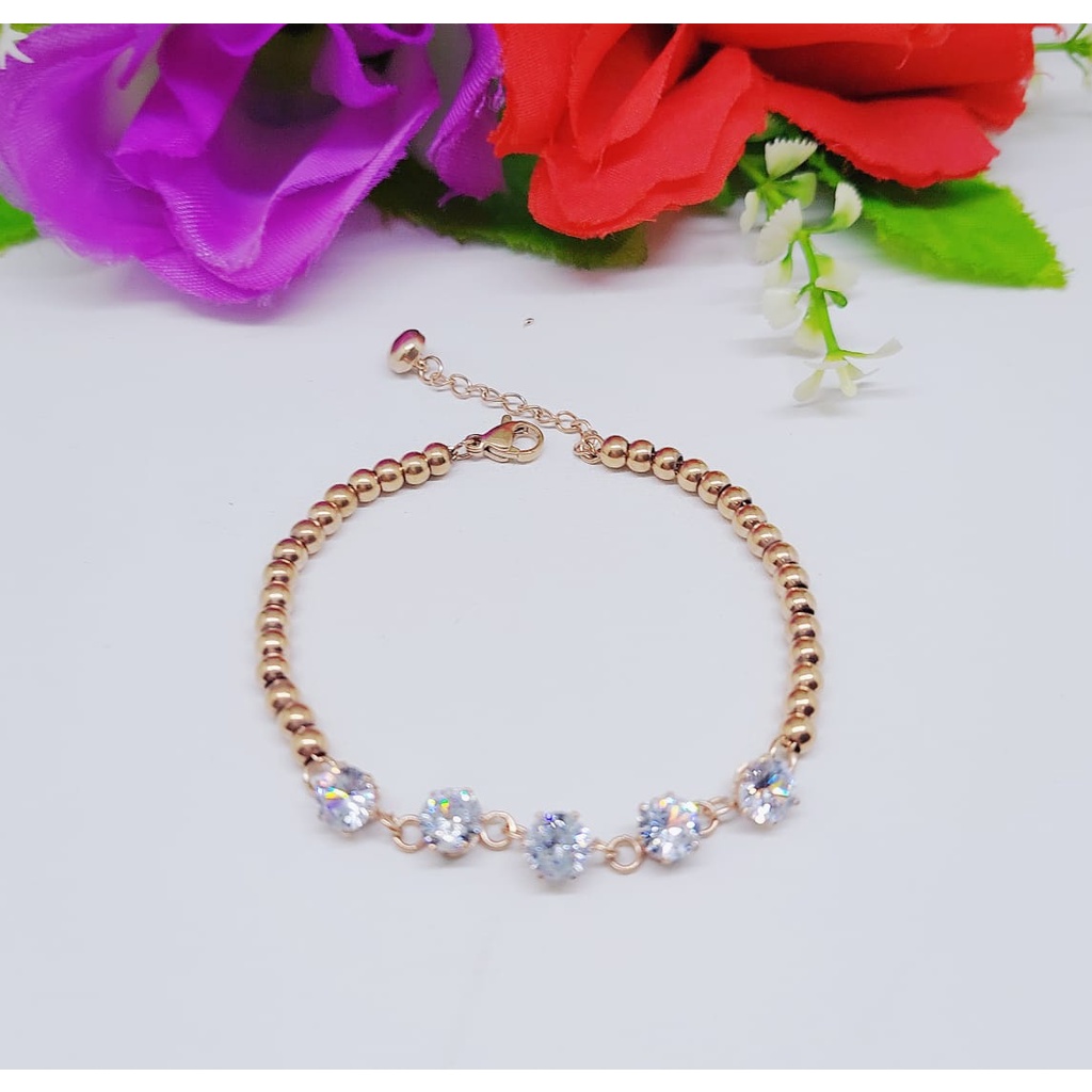 Gelang titanium permata dobel rantai perhiasan wanita jewelry 0298-0301