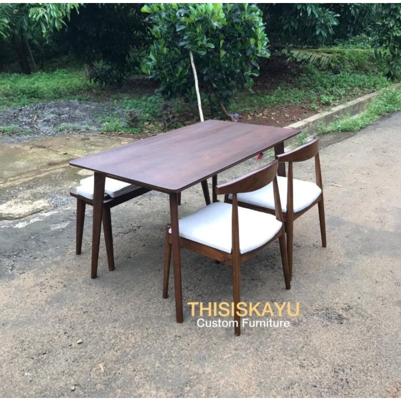 MEJA MAKAN MINIMALIS KAYU JATI | MEJA MAKAN KAYU JATI JOK EMPUK | MEJA MAKAN MINIMALIS CUATOM KAYU J