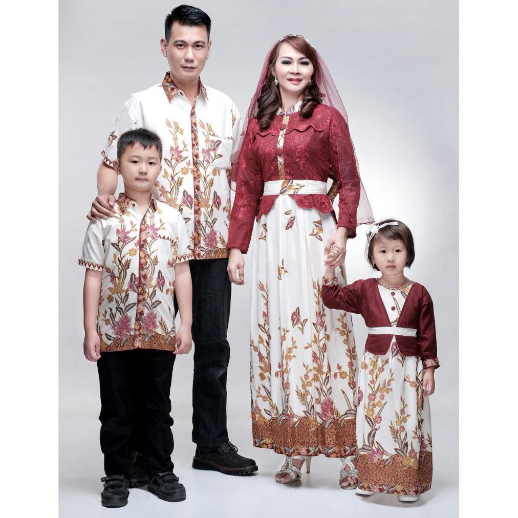 Diskon 25% Sarimbit Family Keluarga Gamis Terusan Batik Muslim Kanaya Bunga Batik Pria