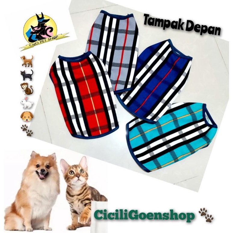 baju motif tartan kotak anjing kucing vest murah elegant simple