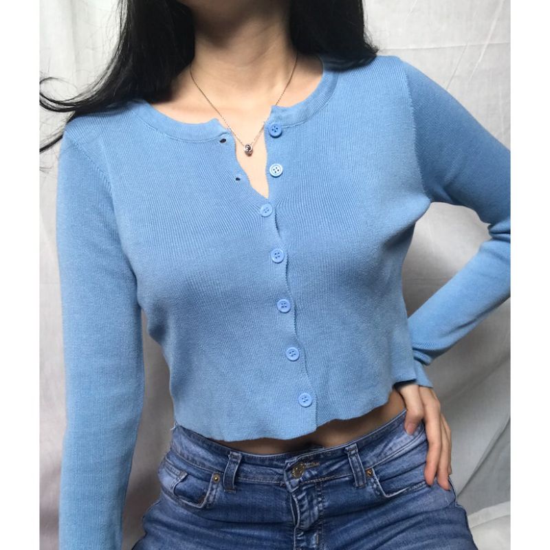 Bailey Cardigan Rajut/Crop Top Angel lengan panjang