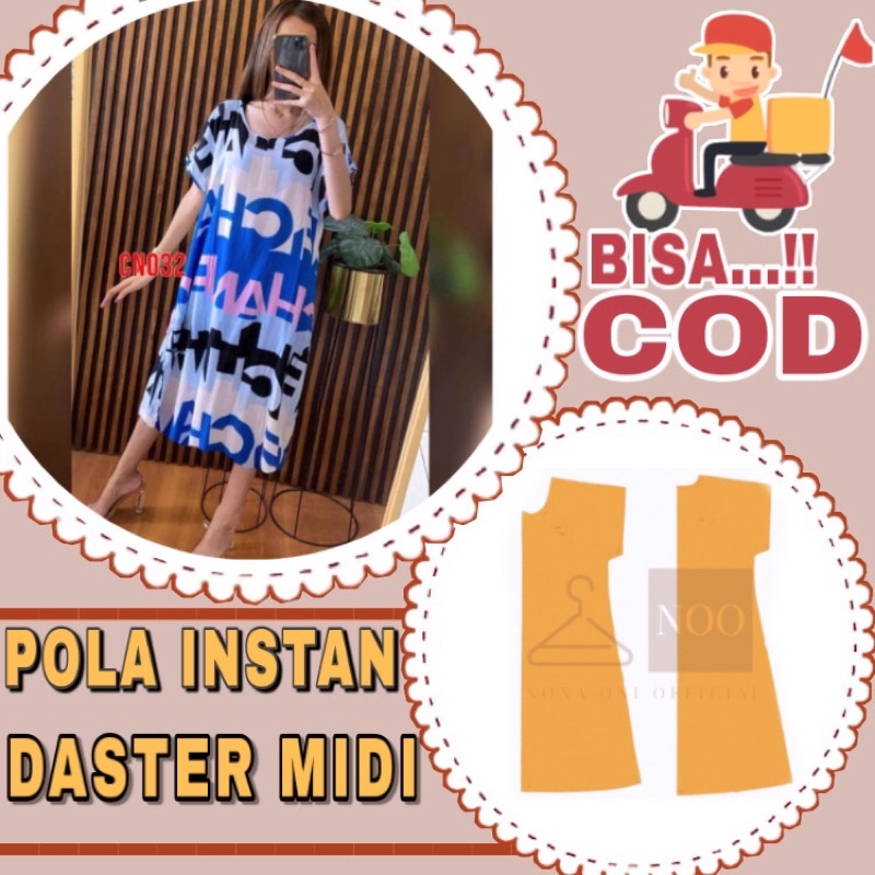 BISA COD ✔️ Pola instan daster midi kekinian - Pola jiplak daster midi - Pola tinggal jiplak ke kain