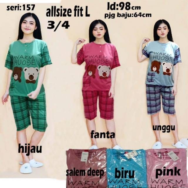 Baju Tidur 3/4/Baju Tidur Wanita/Baju Tidur 157/Piyama/Babydoll - Pink, L