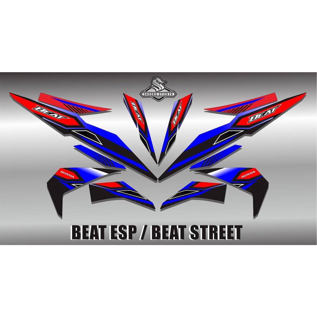 STIKER STRIPING VARIASI MOTOR HONDA BEAT ESP/BEAT STRET VARIASI HITAM MERAH BIRU RACING SIMPLE POLET
