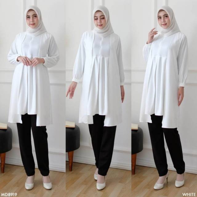 TUNIC WHITE LAYER SIZE XS S M L XL TUNIK BAJU ATASAN WANITA MUSLIM REALPICT ORIGINAL PUTIH