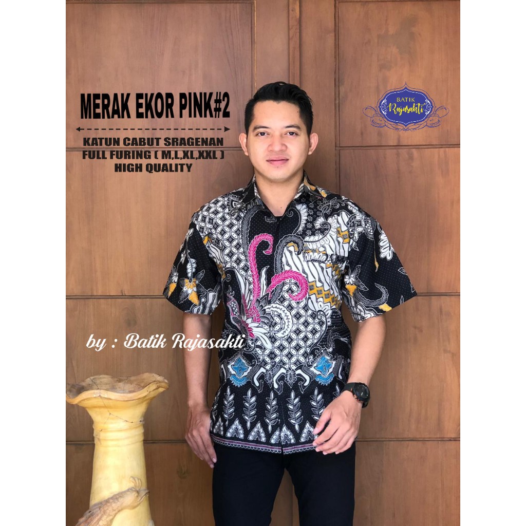 MERAK EKOR PINK RAJASAKTI KEMEJA BATIK SOLO PRIA LENGAN PENDEK LAPIS FURING ATASAN BATIK PREMIUM MODERN KATUN HALUS