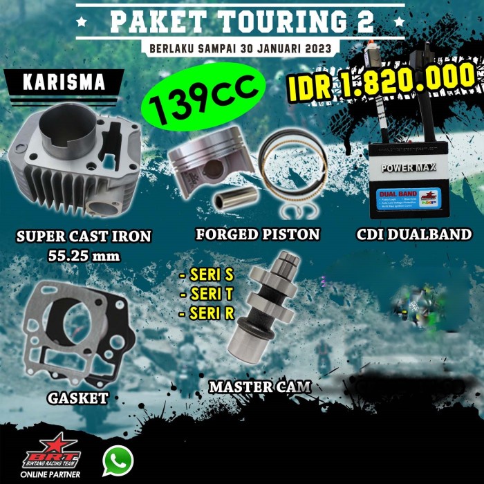 BRT Paket Touring 2 Bore UP Karisma - Blok Piston - Master Cam - CDI