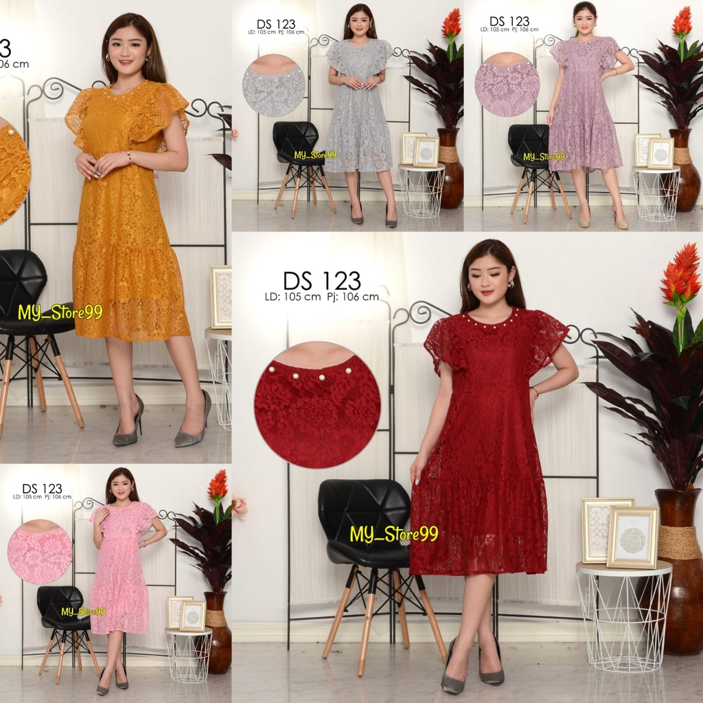 Dress Brokat Pesta Wanita Modern Terbaru DS123/Dress Brokat Wisuda Lengan Pendek Korean Style