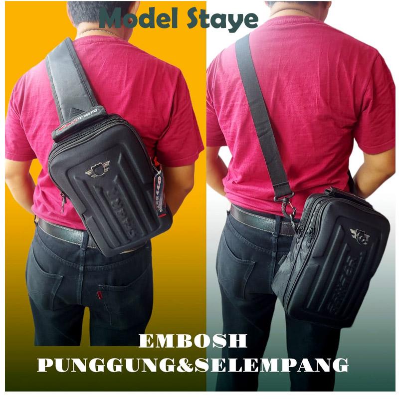 Tas Selempang pria Embos bahan Nylon busa