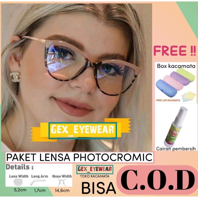 【Replaceable lenses】COD Desain Merek Barat Retro Cat Eye Kacamata Bingkai Wanita LS1002 FREE LENSA PHOTOCROMIC | BLUERAY | BLUECROMIC | MINUS | SILINDER | PROGRESIF