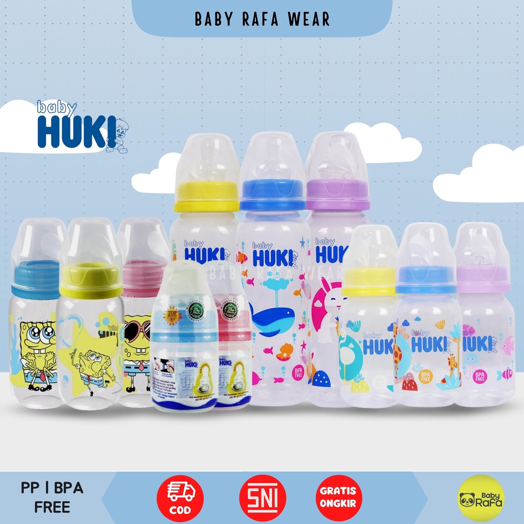 Baby Huki Botol Susu PP SP Round 60 ML 120 ML 240 ML Dot Gepeng Nipple Silicone Orthodontic