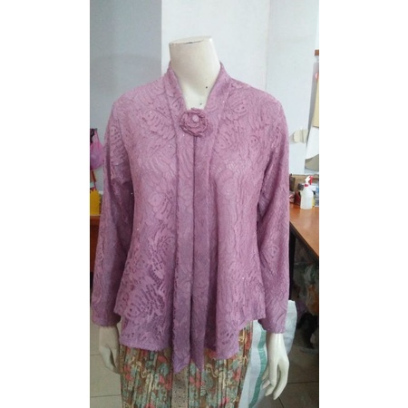 (BrP92/110) Kebaya Floy BROKAT Panjang GLITTER full furing adem busui STD - JUMBO KeroncongBusana-Soft Purple