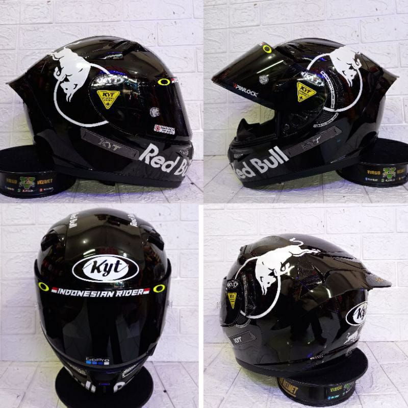 HELM KYT K2 RIDER SOLID BLACK RED BULL PAKET GANTENG