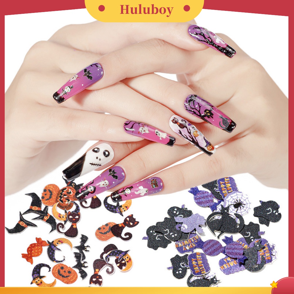 Huluboy Huluboy♡ Stiker Kuku Motif Labu Hantu Laba-Laba Penyihir Halloween Warna-Warni Untuk Dekorasi