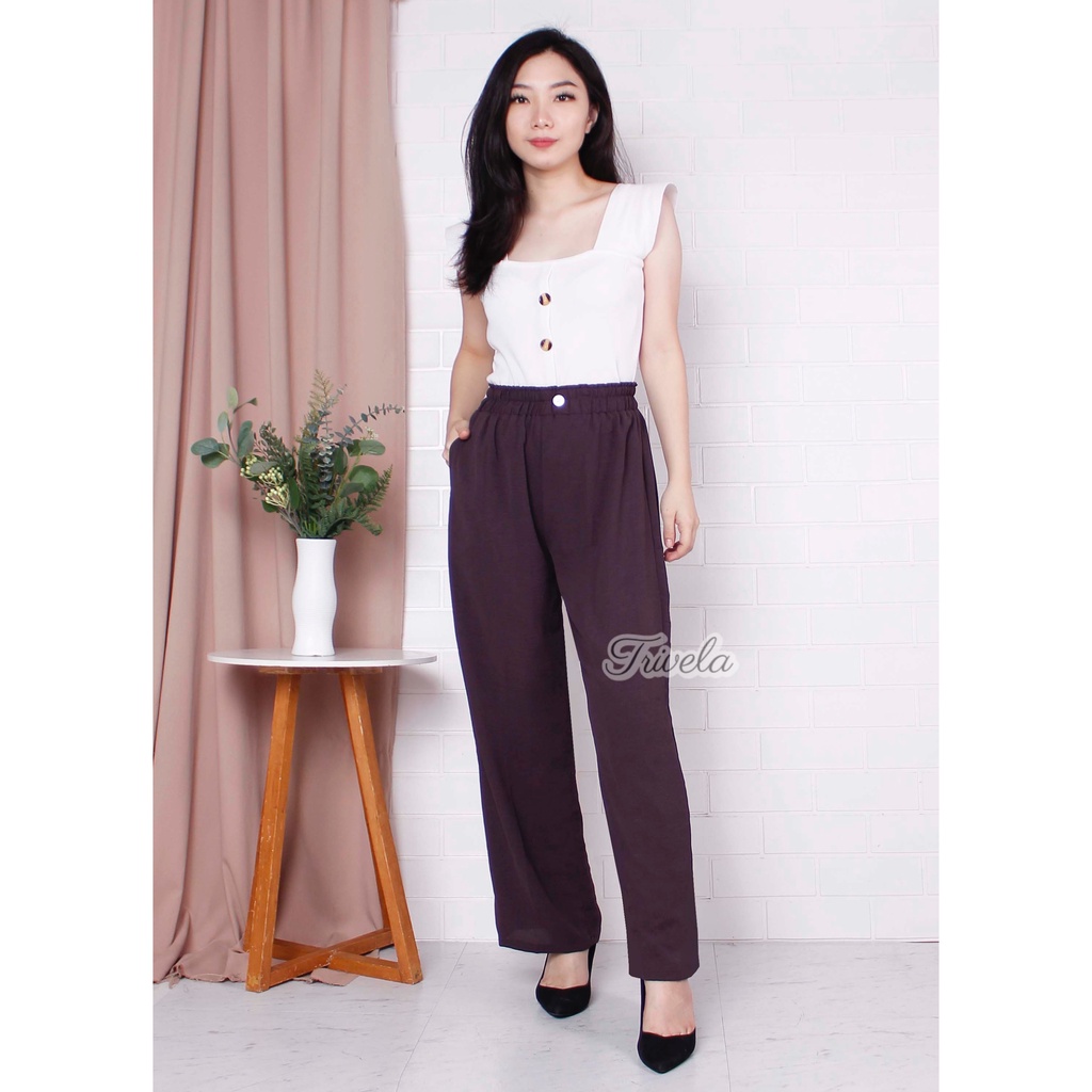 TRIVELA Kulot Cringkle Air Flow / Kulot Cringkel Kancing Karet / Celana Panjang Santai / SLM