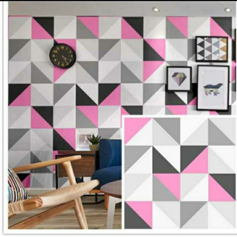 WALLPAPER DINDING MOTIF SEGI TIGA WARNA WARNI PINK