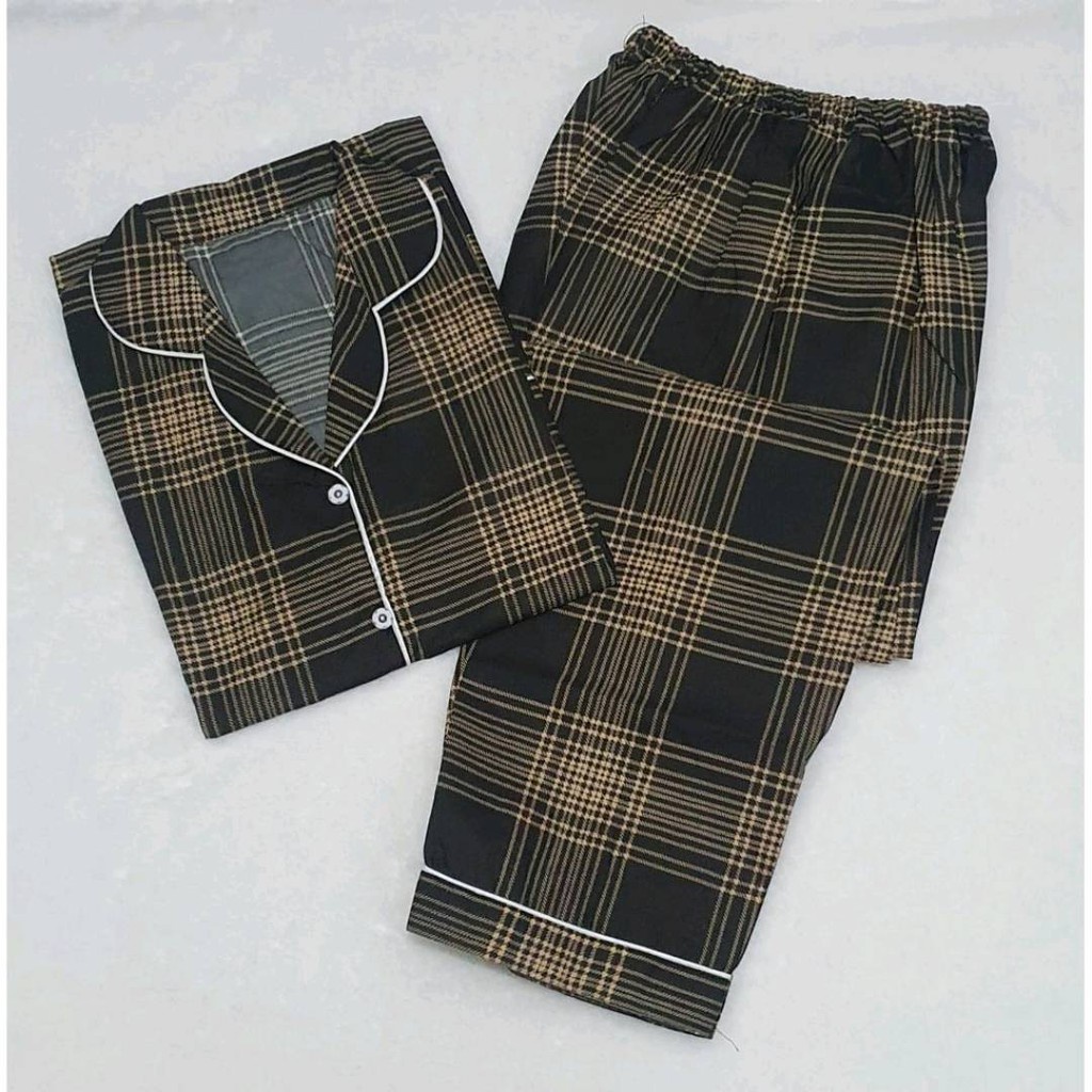 OKHISHOP - CP1 Piyama Pajamas CP Baju Tidur Piyama Wanita Dewasa Setelan CP Motif Trendy Karakter Kotak Guilen-CP Guilen Hitam