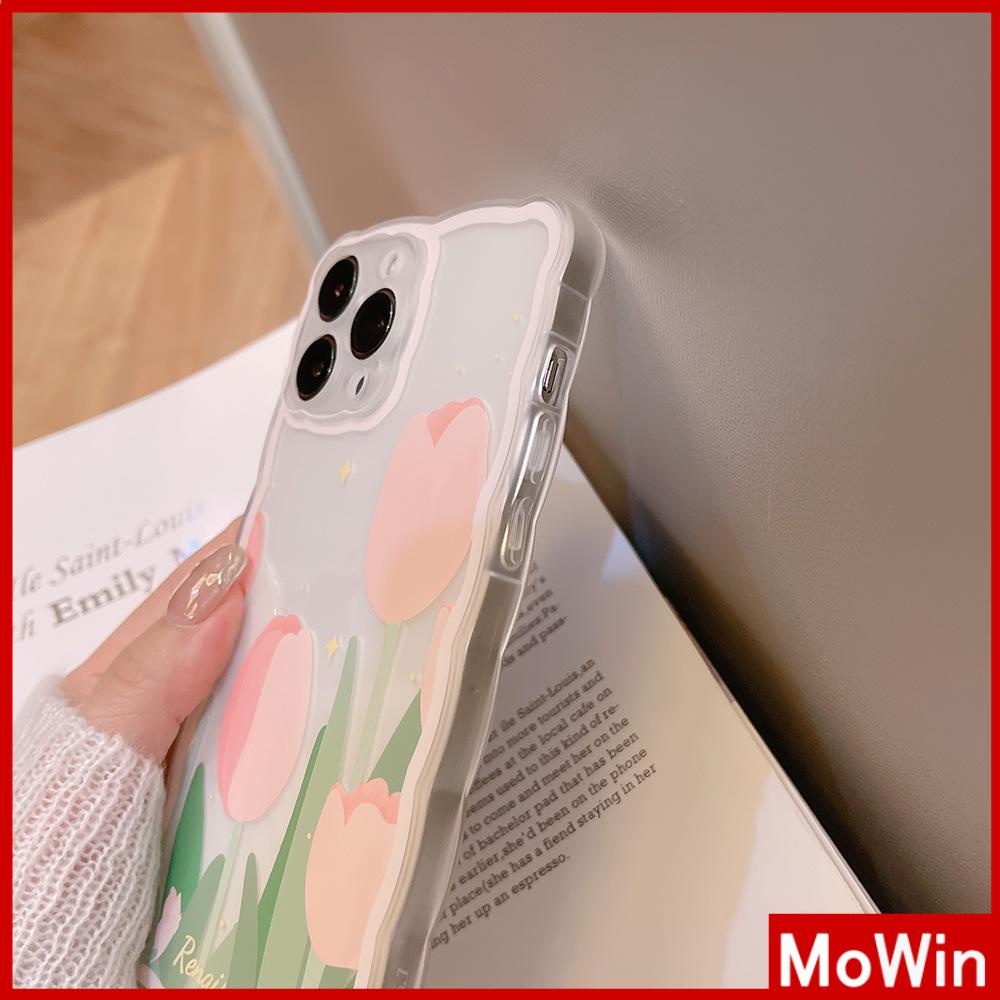 iPhone Case Silicone Soft Case Clear Case Wave Non-Slip Shockproof Camera Full Coverage Protection Pink Tulip Flower For iPhone 13 Pro Max iPhone 12 Pro Max iPhone 11 iPhone 7 Plus