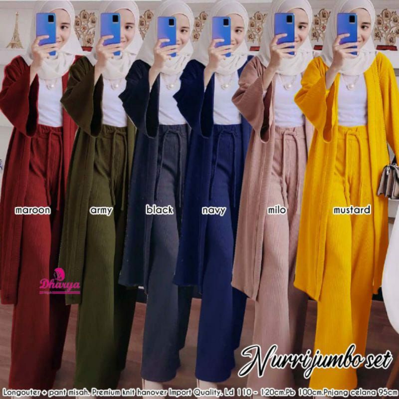 Nurri Jumbo Set, SETELAN OUTER WANITA SUPER CANTIK FIT XXL LD 110-122 BAHAN PREMIUM KNIT HANNOVER IMPORT TERMURAH OOTD