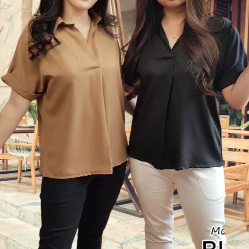 Blouse Polos Kasual Wanita Lengan Pendek
