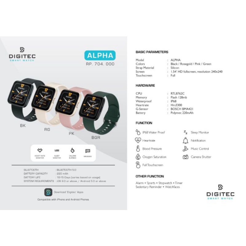 JAM TANGAN Unisex SMART WATCH DIGITEC ALPHA ORIGINAL Digital strap rubber