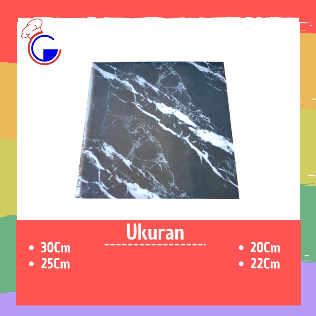 Cake Board Persegi Marble Hitam