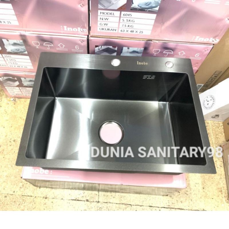 PROMO!! Paket Kitchen Sink Stainless BLACK SUS 304 6045 INOBE by Onan Bak Cuci piring HITAM BLACK