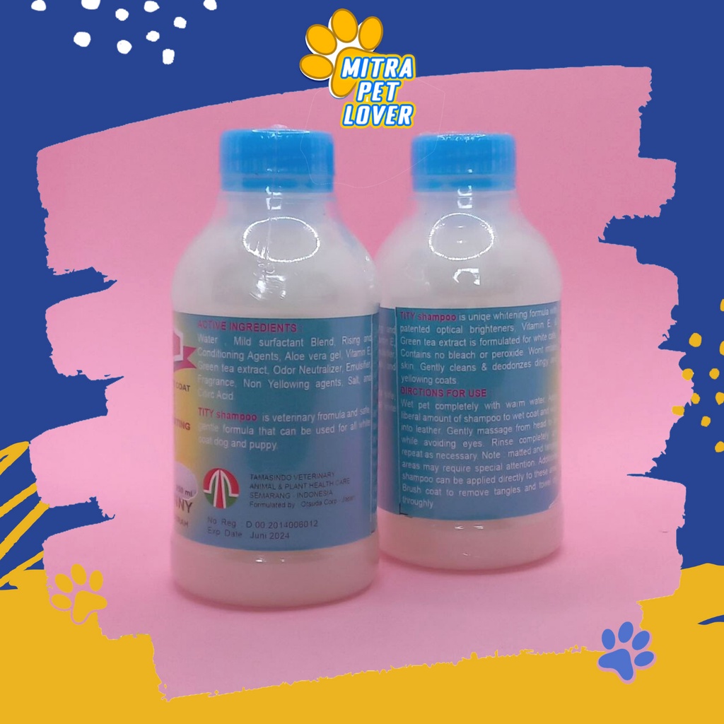 SHAMPO ANJING BERBULU PUTIH - TITY SHAMPOO DOG 250 ML ORIGINAL UNTUK ANJING BERBULU PUTIH HALUS BERSIH LEMBUT WANGI BERKEMILAU MENGHALUSKAN MELEMBUTKAN DOGGY PUPPIES PUPPY VETERINARY TAMASINDO OBAT DAN VITAMIN HEWAN BINATANG PELIHARAAN MITRAPETLOVER