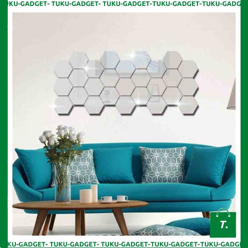 WALLPAPER DINDING KAMAR RUMAH STICKER DEKORASI HEXAGON MIRROR ACRYLIC 7PCS - TGIZ927Z7