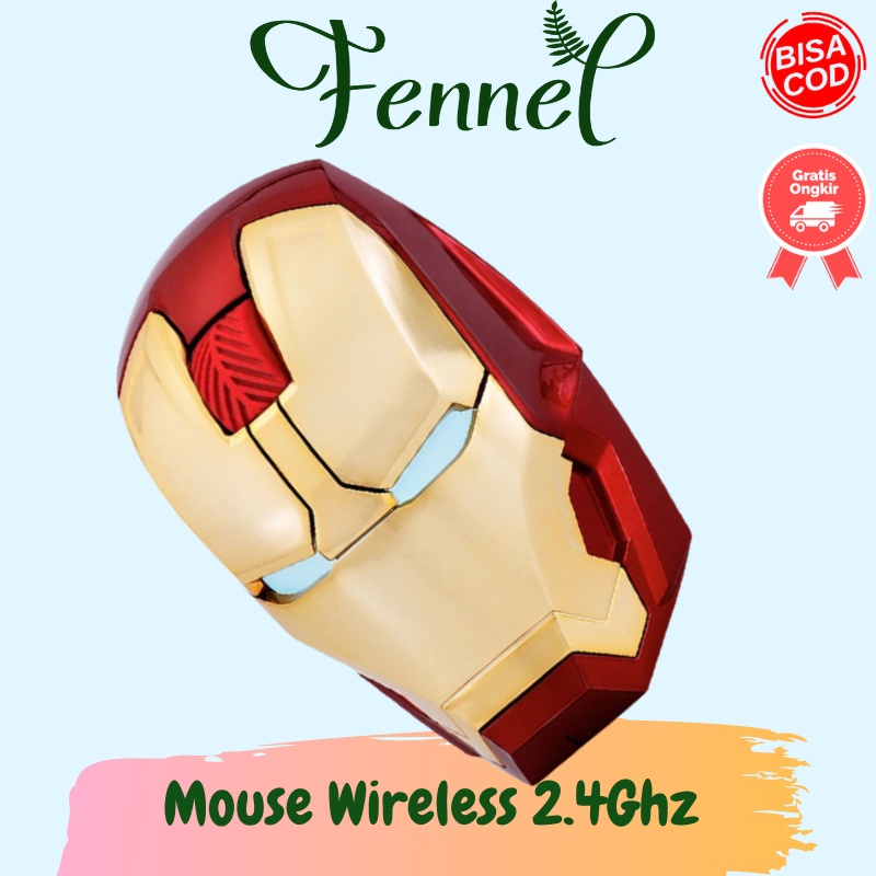 Mouse Wireless Optical Bentuk Iron Man 2.4Ghz M8