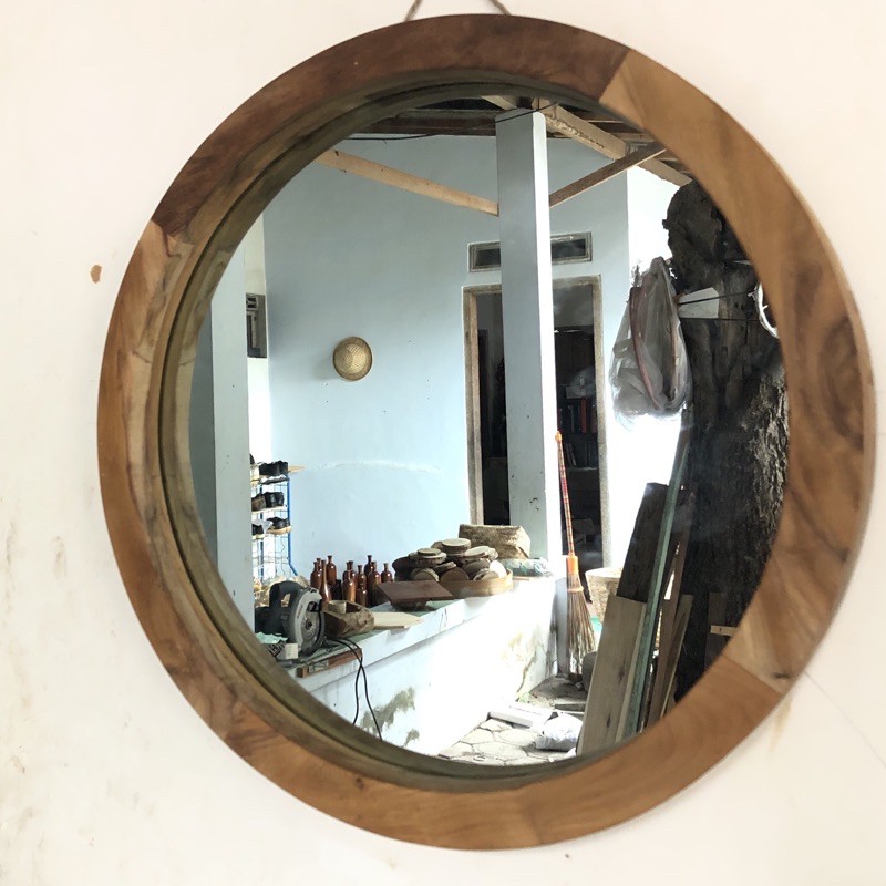  Cermin bulat  cermin  Dinding kayu jati mirror dinding 